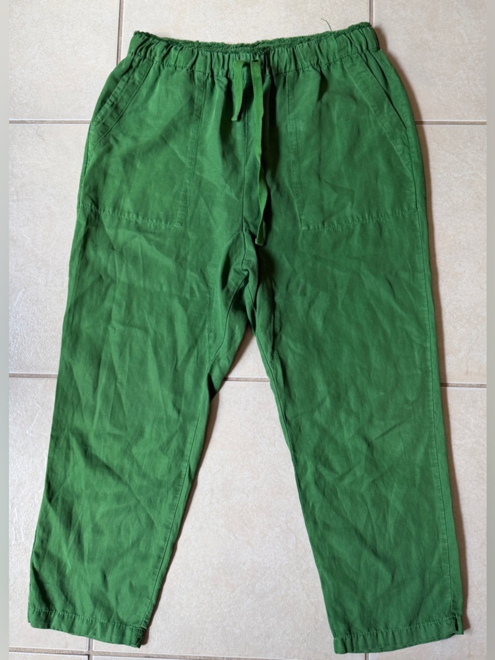 Zara Linen Blend Women's Sz L Green Elastic Waist Pants